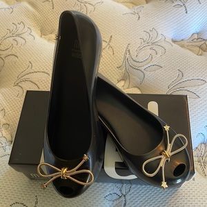 Girls Size 3, peep toe, jelly style dress flats.